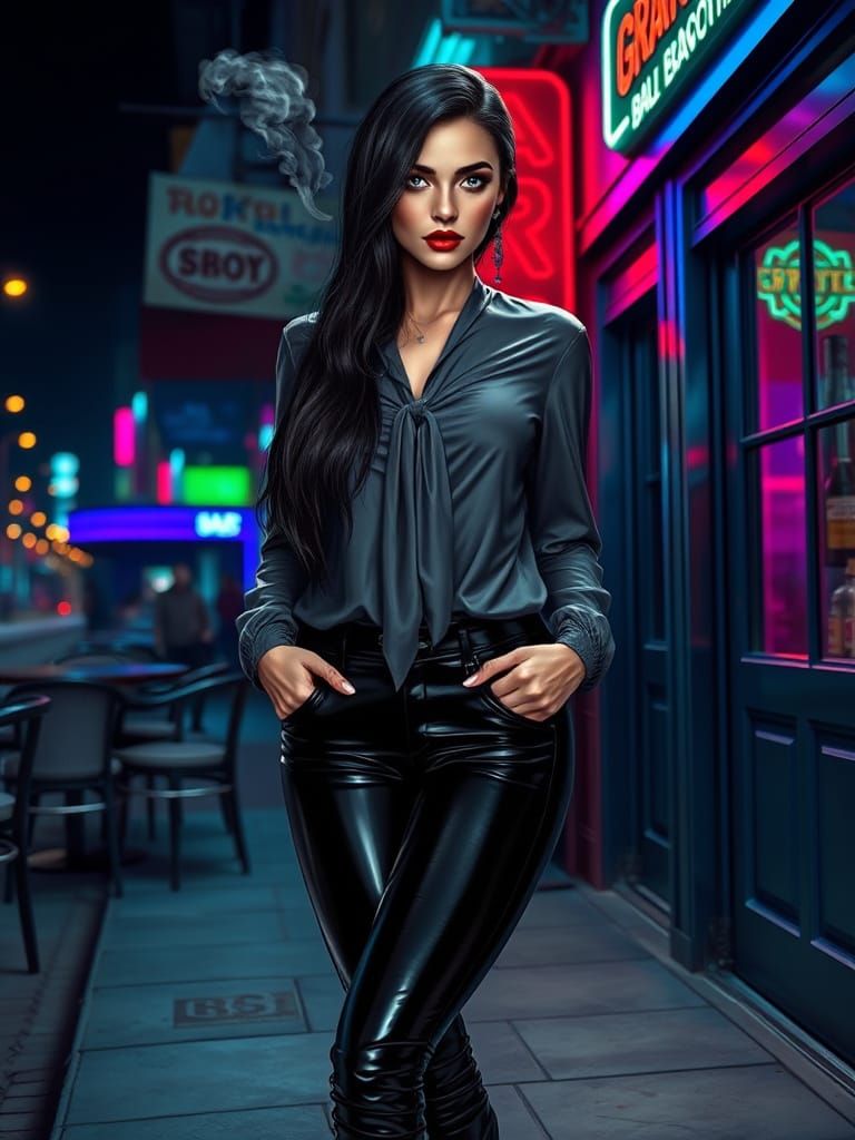 Woman with Raven Hair in Hyperrealistic Style