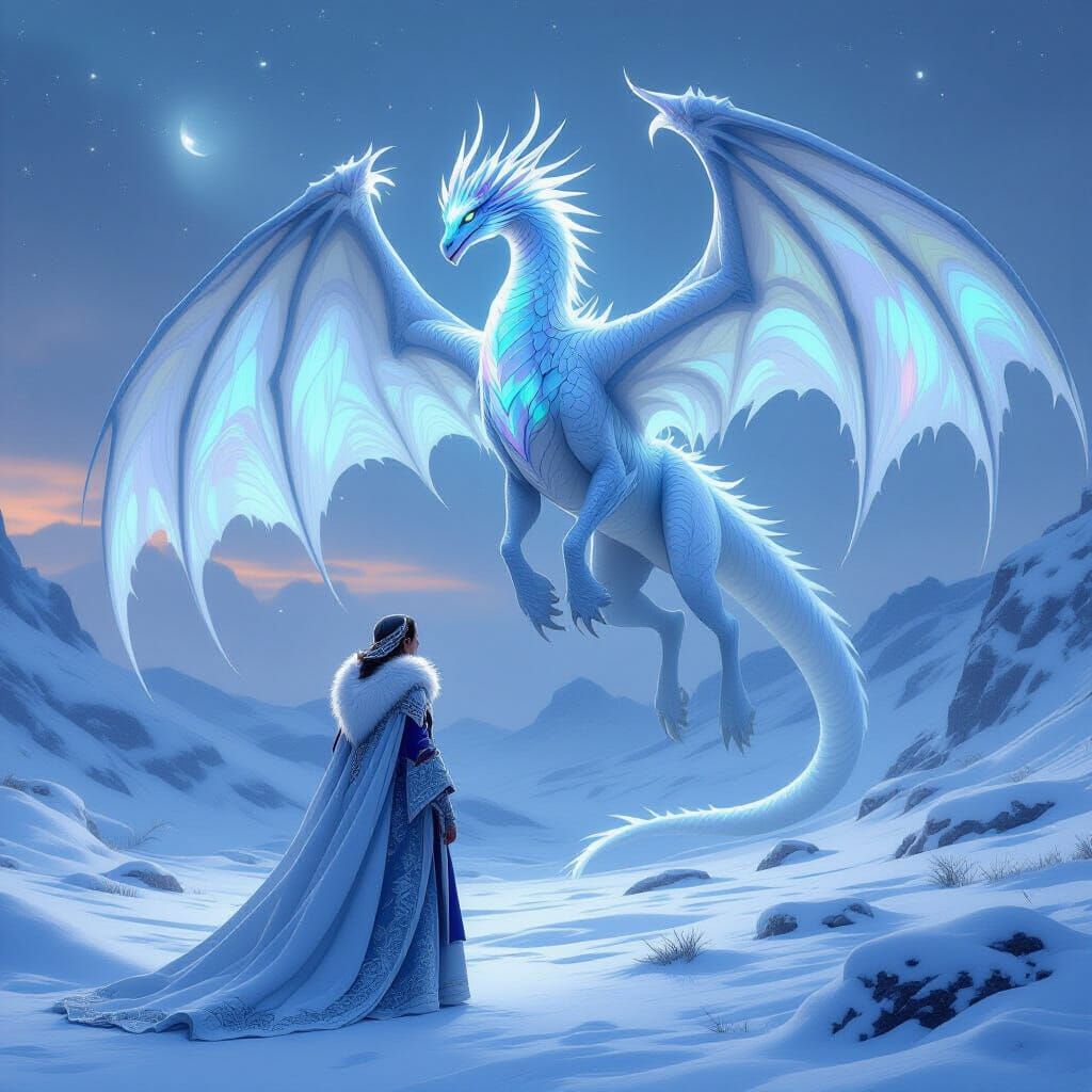 Frost Wyrm Descends on Snow-Shrouded Landscape