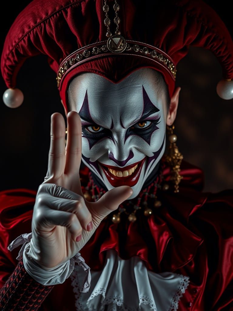 Menacing Harlequin Woman Commands Silence in Digital Art Sty...