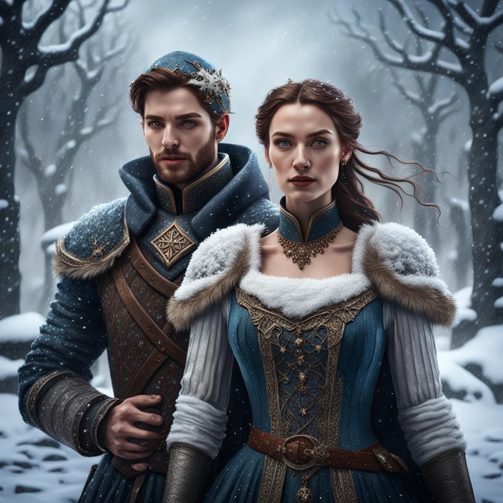 Medieval Couple in Snowstorm: Fantasy Concept Art