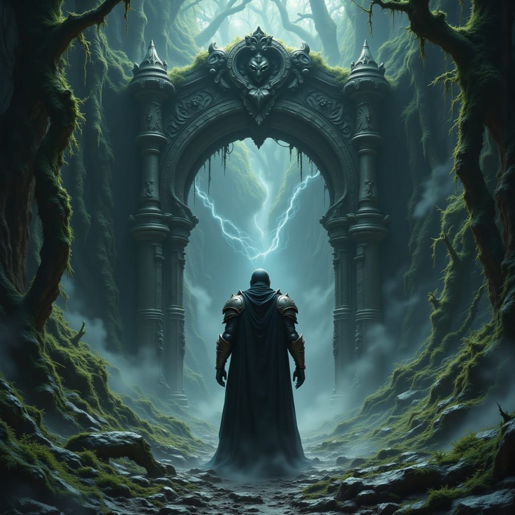 Solitary Sentinel Guarding Ancient Gateway in Impasto Oil St...