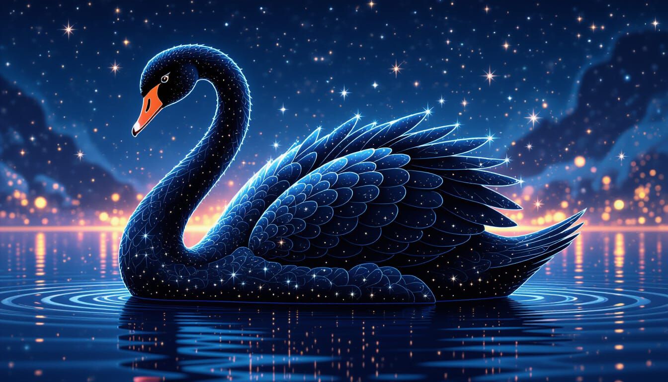 Black Swan Made of Twinkling Stars: Digital Art