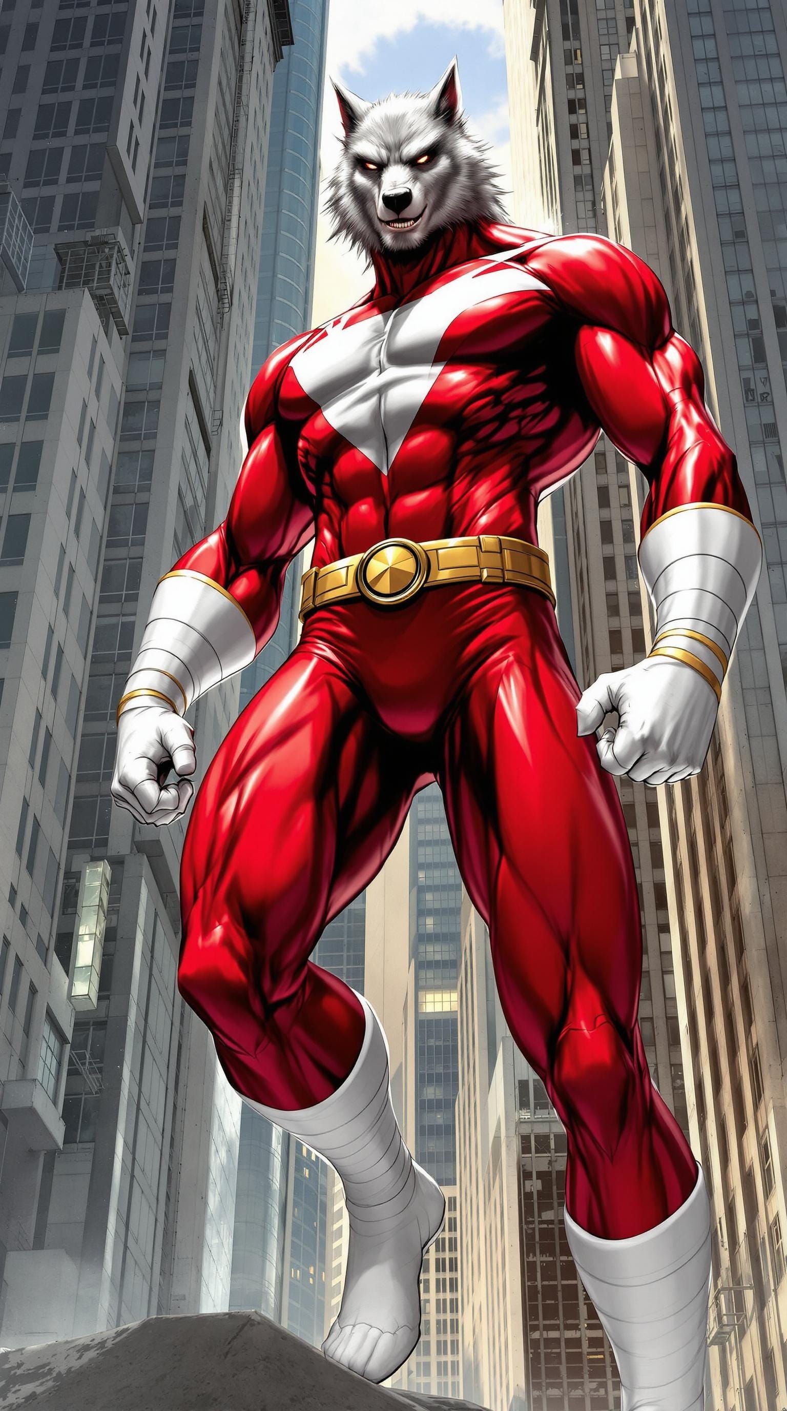 Superhero Grey Wolf in Modern City