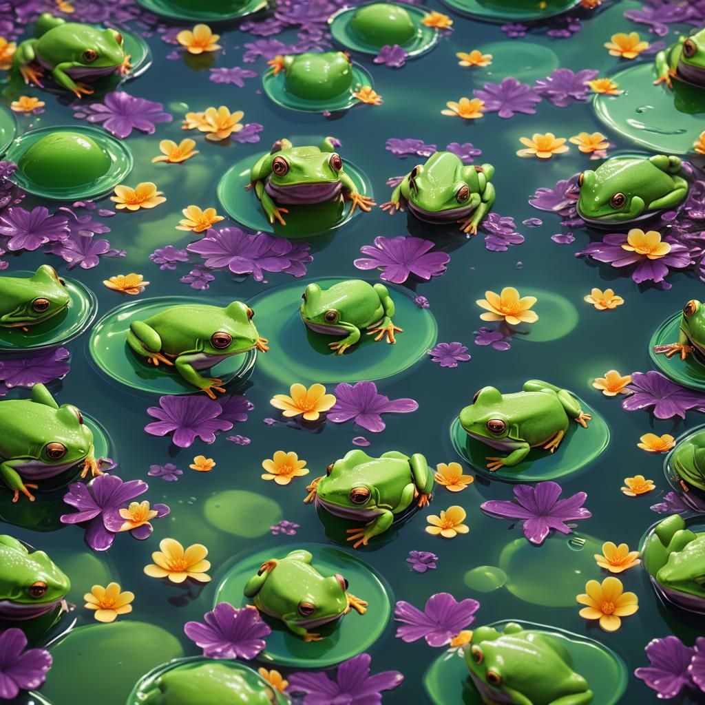 Green Tree Frogs in Neon Jello Pond