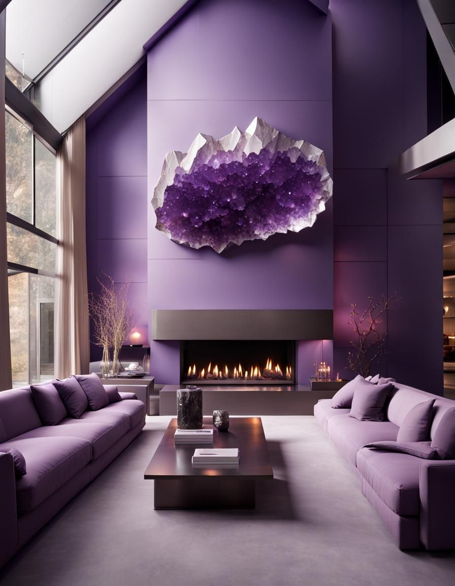 Amethyst Crystal Dominates Royal Purple Living Room