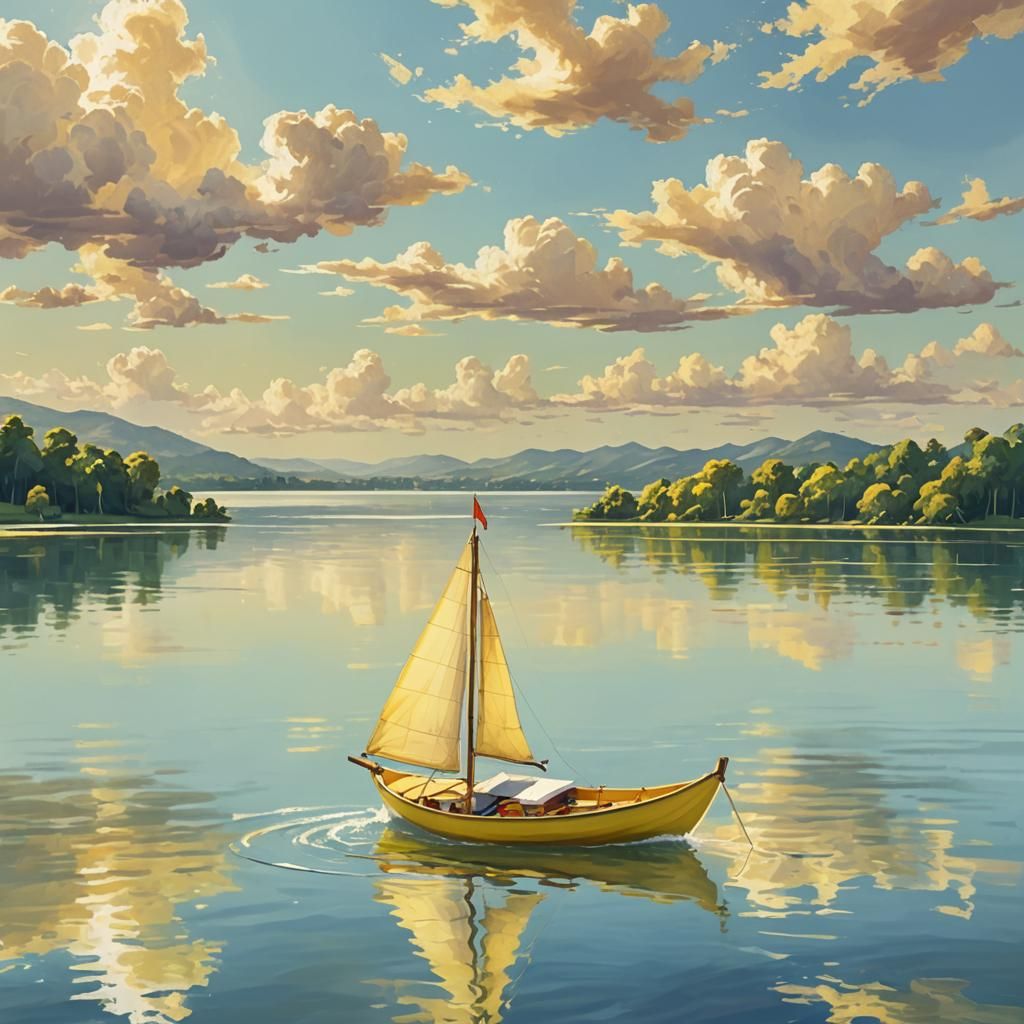 Serenely Sailing Banana-Boat on a Peaceful Lake