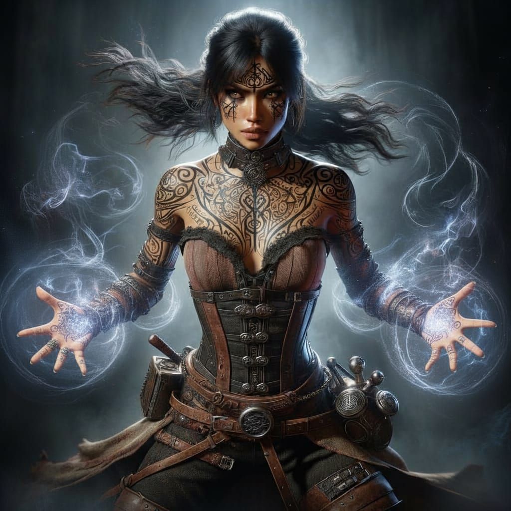 Hispanic Female Mage Casting Dark Torment Spell