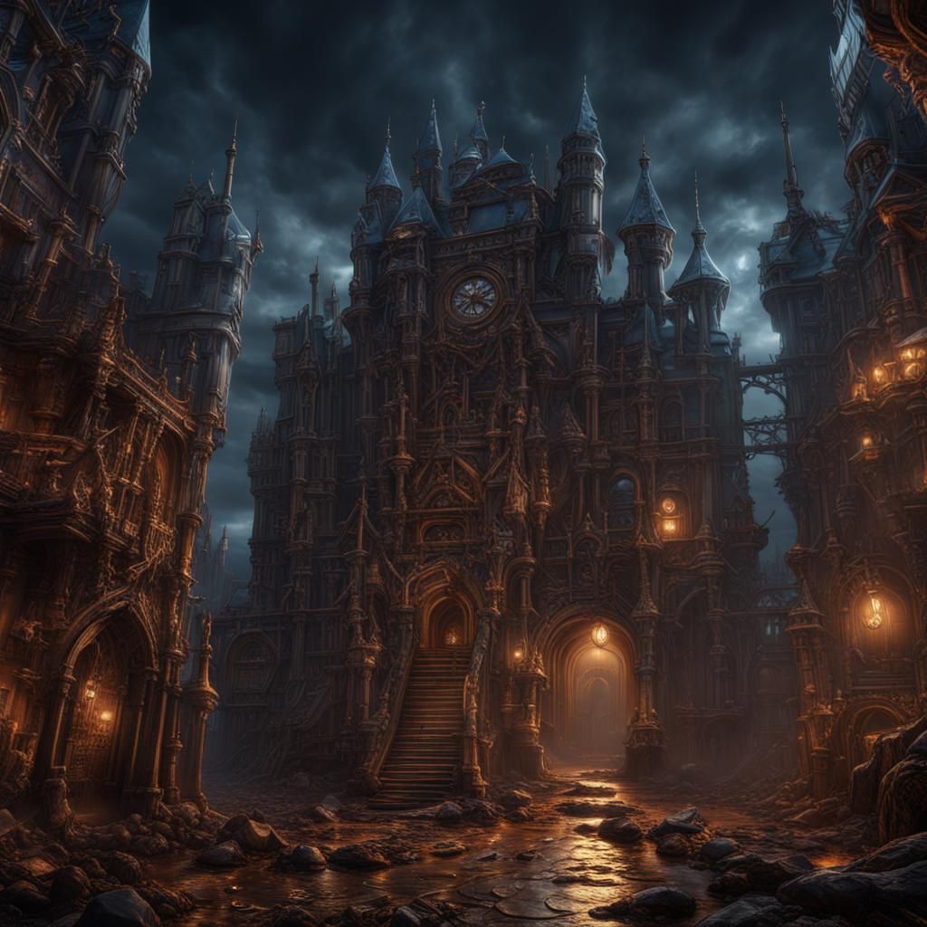 Gothic Clock Tower in Iron Maiden Art Style