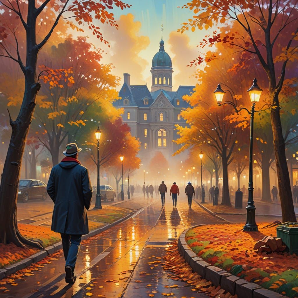 Montreal Autumn Streets in Fauvism Oil Painting