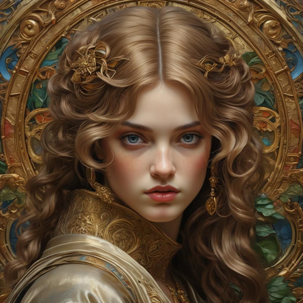 Beautiful Woman Portrait in Pre-Raphaelite Style