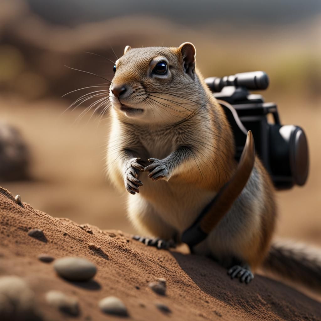 African Ground Squirrel Samurai on Battlefield in 8k