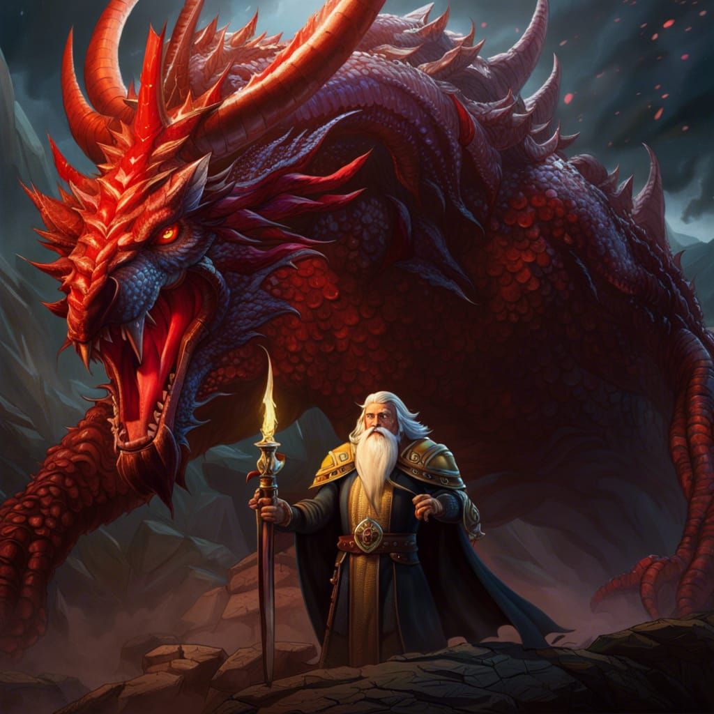 Wizard's Last Stand Against Dragon, Fantasy Art
