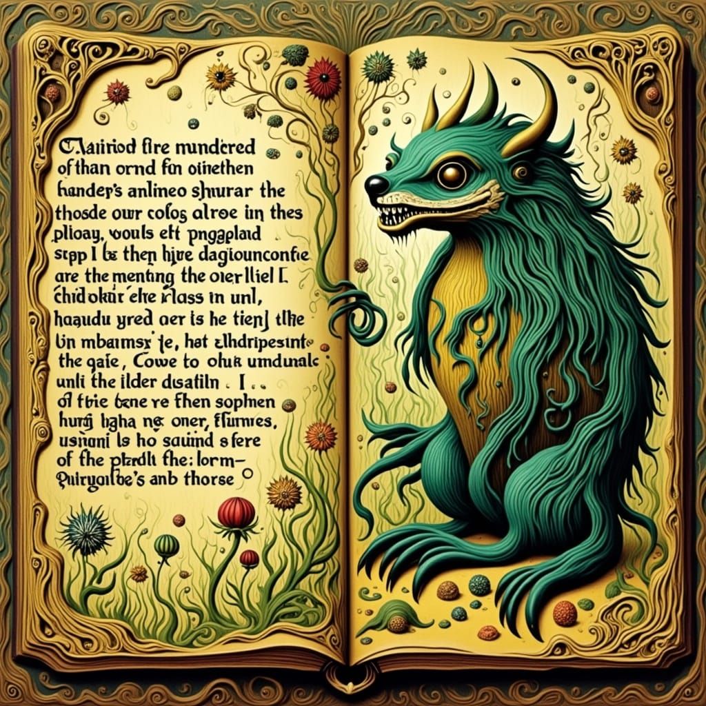 Medieval Bestiary Page with Mandrake Illustration in Whimsic...