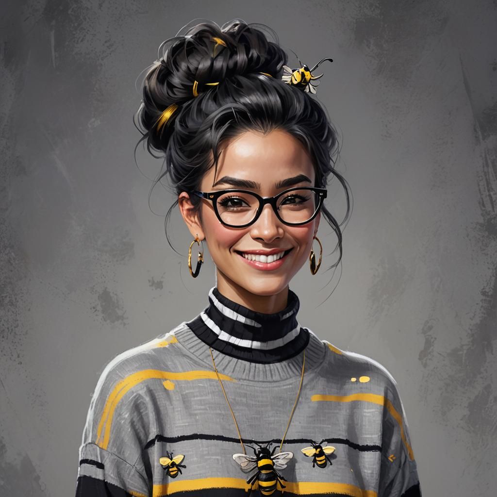 Woman with Black Bun and Glasses in Fantasy Realism
