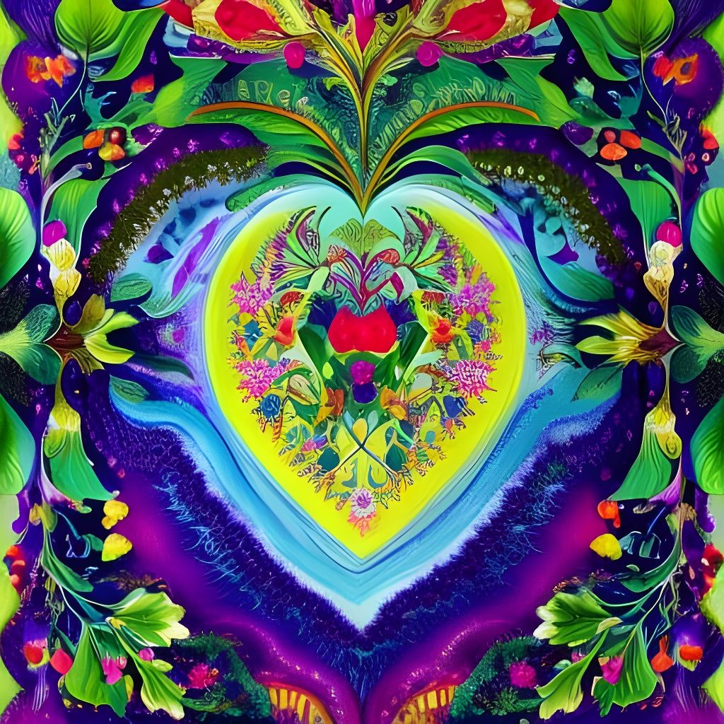 Floral Heart: Intricate Oil and Gouache Illustration