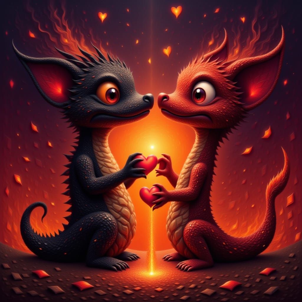Romantic Lava Creatures with Volcano of Hearts