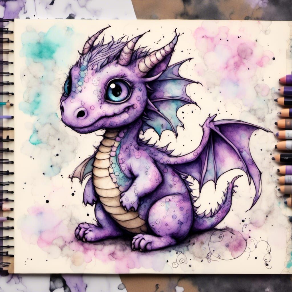 Pastel Purple Dragon Watercolor Sketch