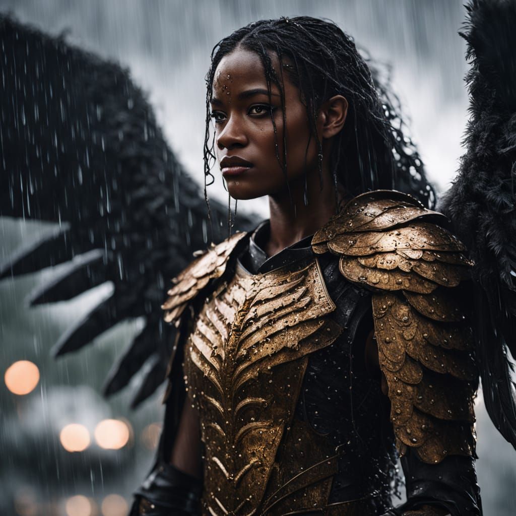 Ethereal Warrior Angel in Golden Armor Stares Threateningly ...