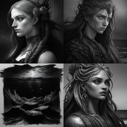 Hyperdetailed Charcoal Drawing of a Mermaid