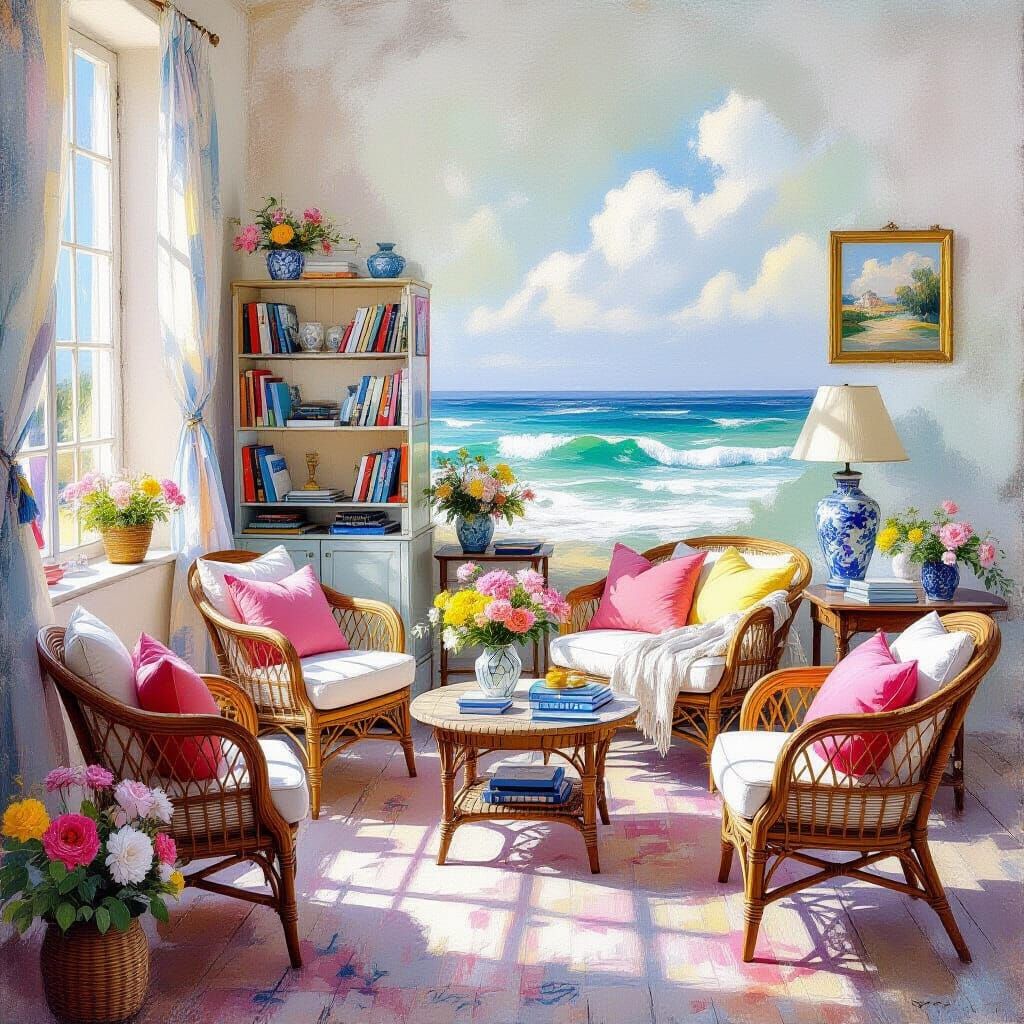 Bookcase in Impressionist Rococo Style with Radiant Colors