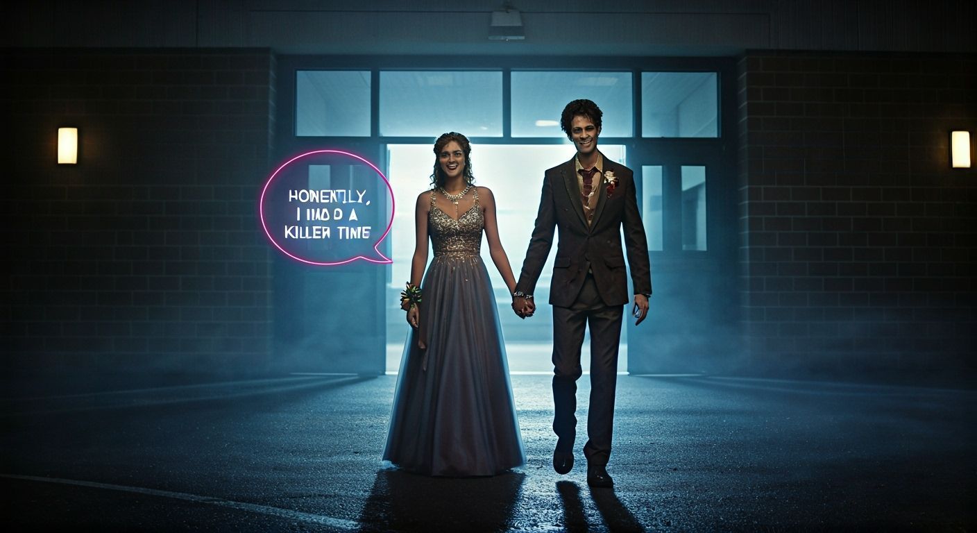 Zombie Prom Couple in Moonlit Parking Lot: Horror-Comedy Fil...