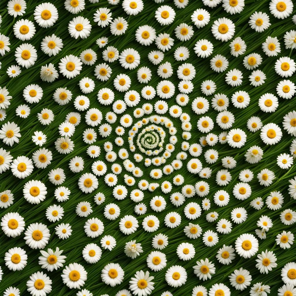 Hyperrealistic Fibonacci Spiral of Daisies