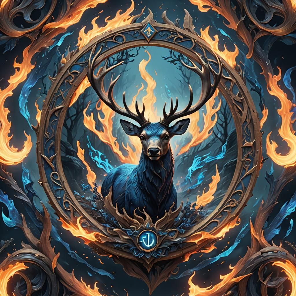 Blue Flame Mythical Deer Circle Logo