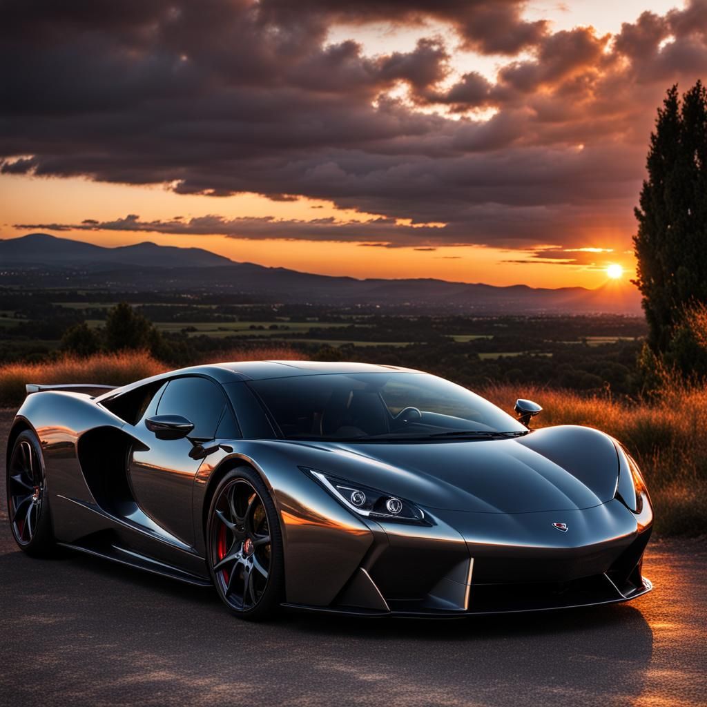 Hyperrealistic Sunset Car: Intricate HDR Photography