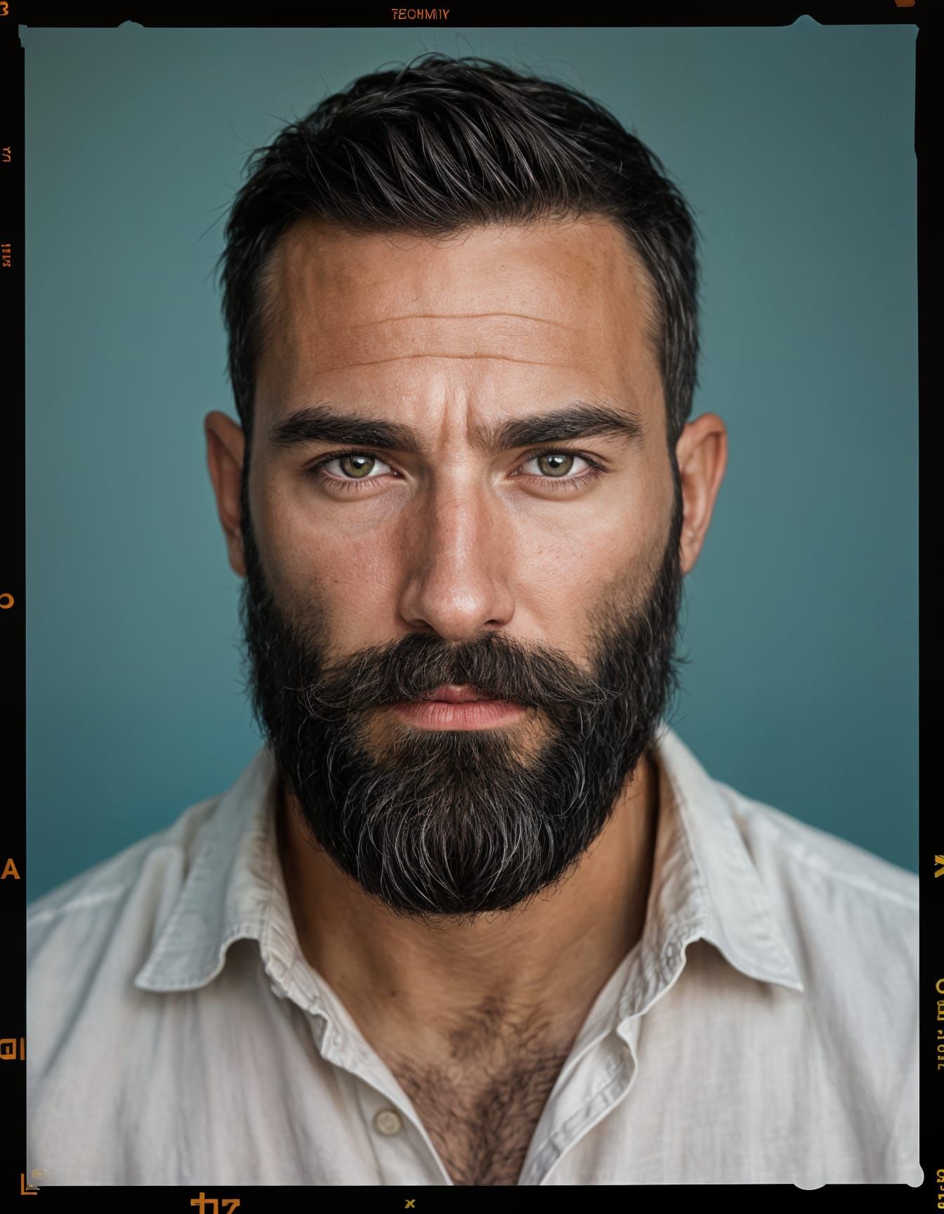Striking Portrait of a Man with Piercing Brown Eyes