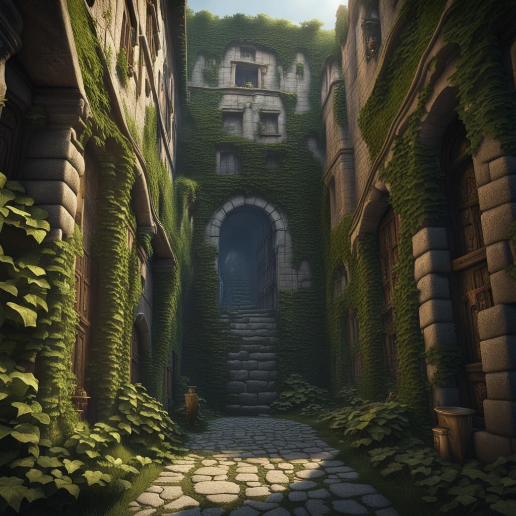 Mysterious Ivy-Covered Streets in Ancient City