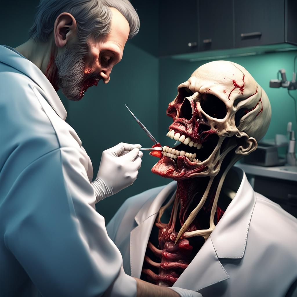 Grim Reaper Dentist Performs Root Canal on Zombie