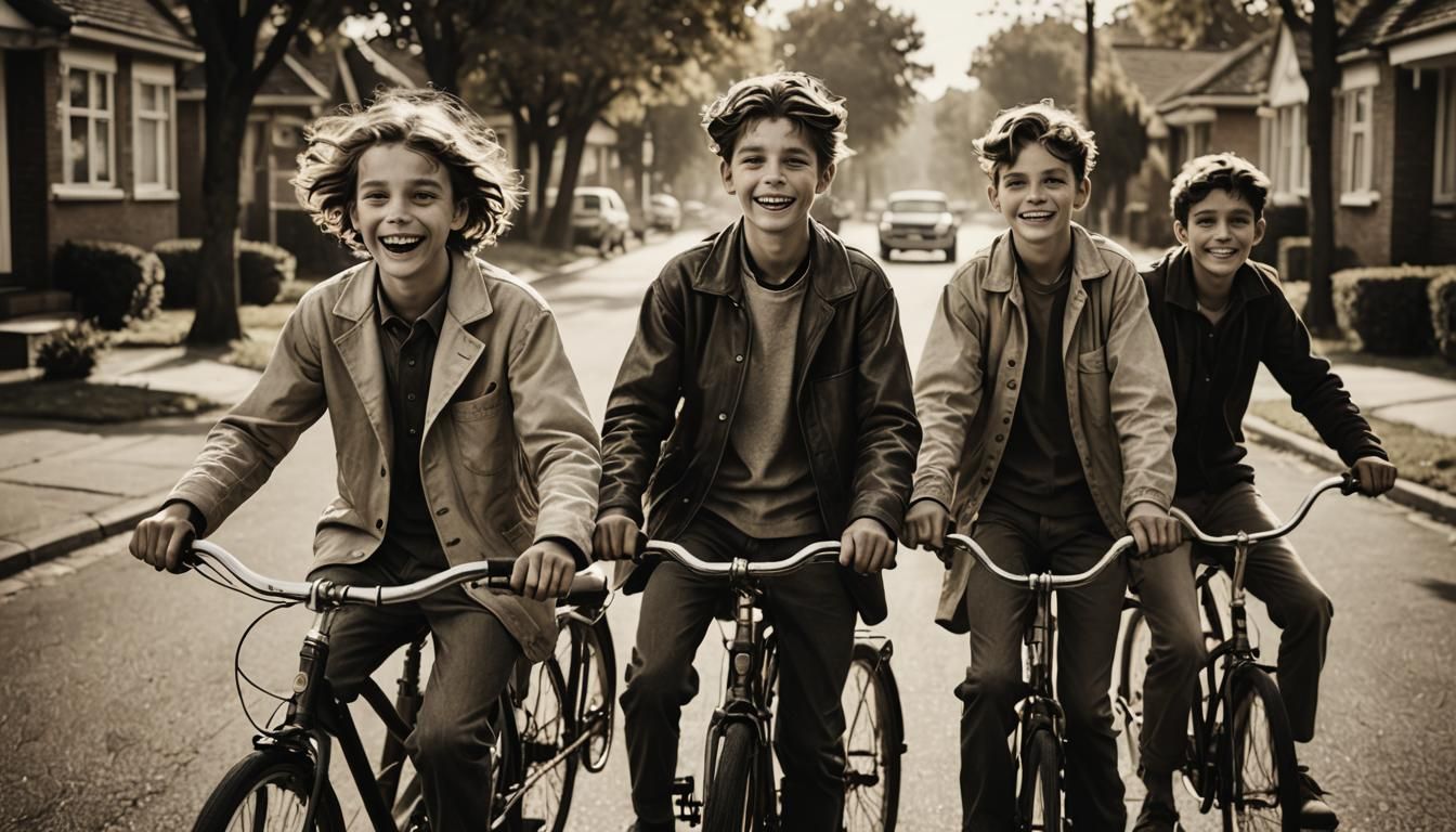 Nostalgic 1950s Suburban Street Scene in Sepia