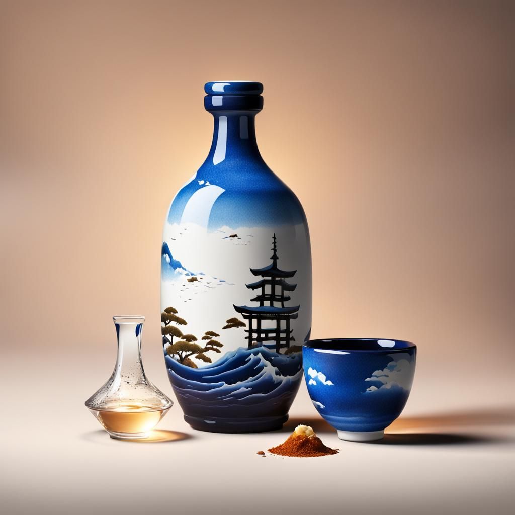 Japanese Sake Bottle and Cup Still Life