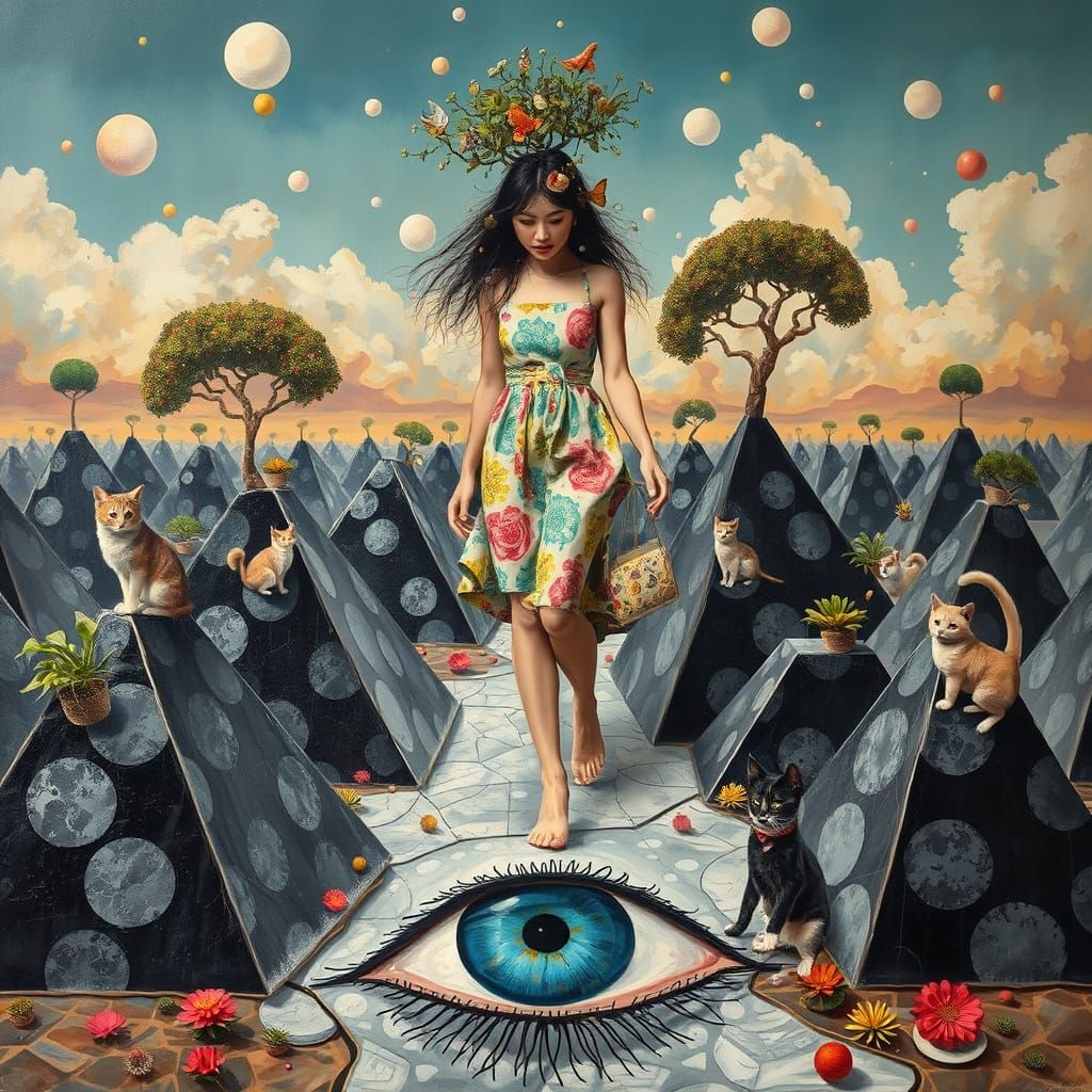 Vibrant Kitchen Tool Woman Amidst Whimsical Surreal Landscap...