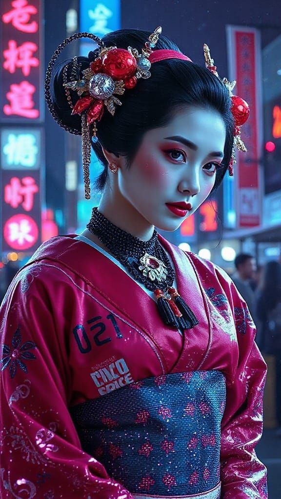 Cyberpunk Geisha in Futuristic Kintsugi Armor
