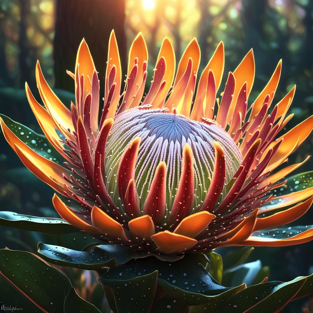 Mystical King Protea Flower in Fantasy Forest
