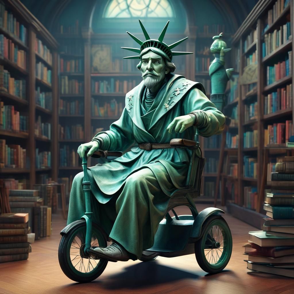 Shakespeare as Liberty on Tricycle, 3D Digital Art