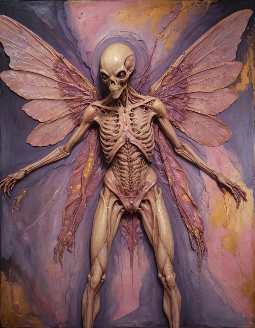 Surreal Alien Cadaver Creature in Mixed Media Style