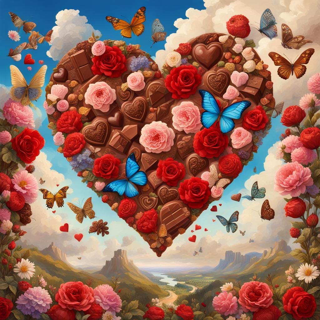 Valentine's Day Chocolate Collage in Gouache Style