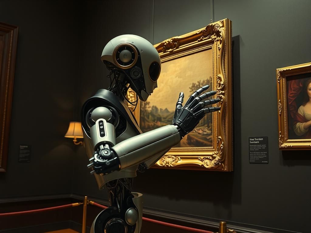Robot Art Thief in Museum, Cinematic Film Still