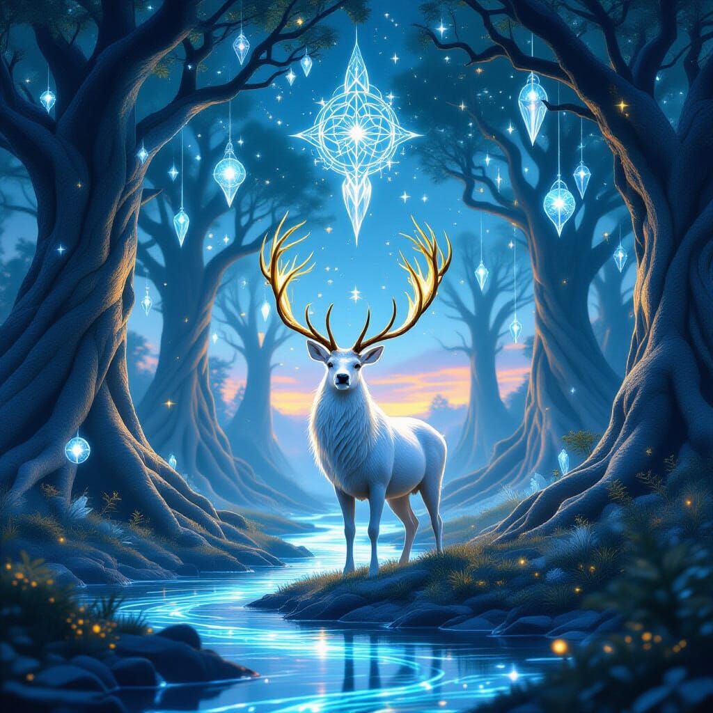Enchanted Forest: Majestic Stag and Crystal Trees