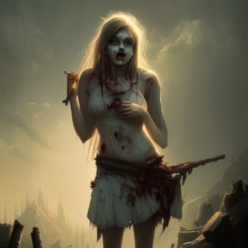 Zombie Waitress Portrait in Matte Painting Style