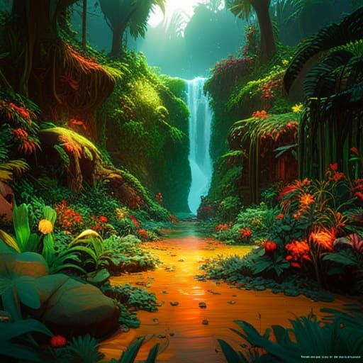 Lush Rainforest Scene with Volumetric Lighting