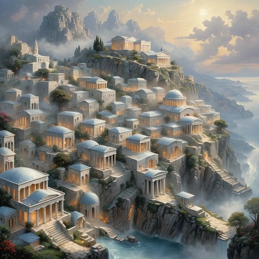 Ethereal Glass City in Ancient Greek Style