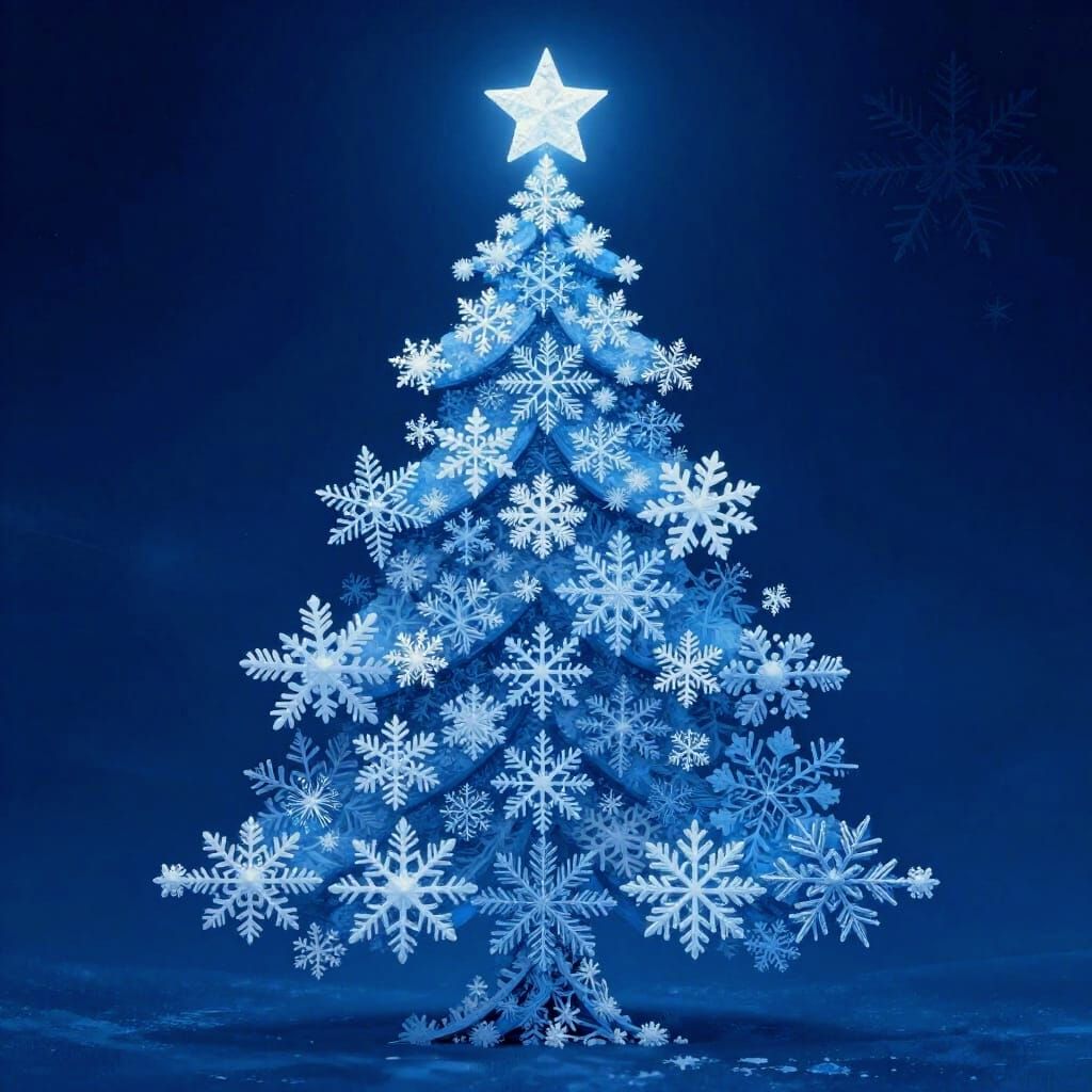 Surreal Christmas Tree Made of Snowflakes in Dominant Blue