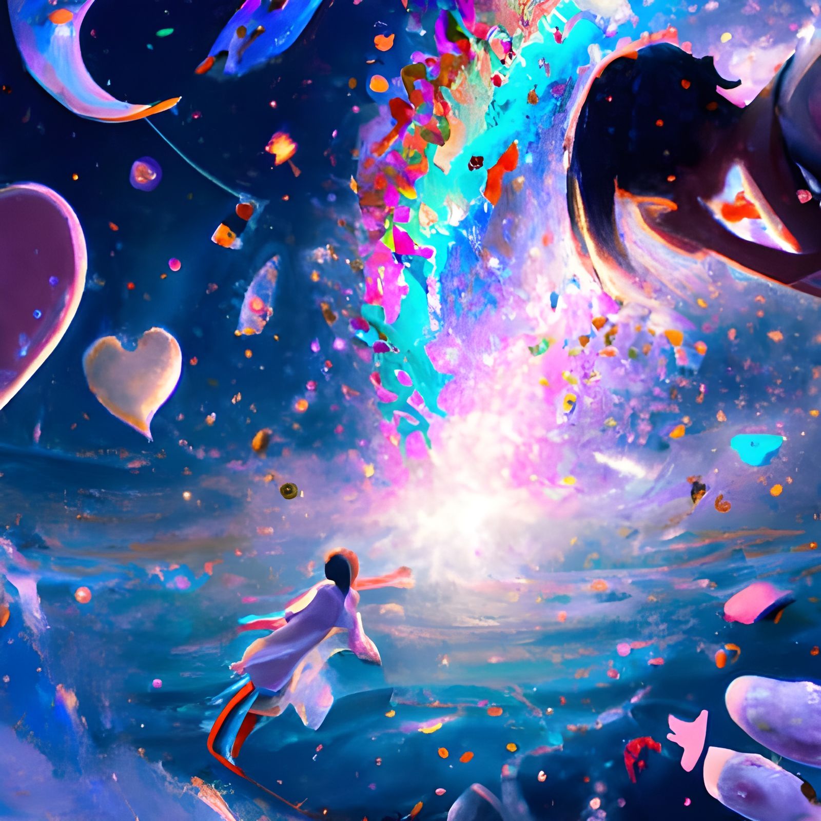 Romantic Glitter Starfall: A Hyperdetailed Love Painting