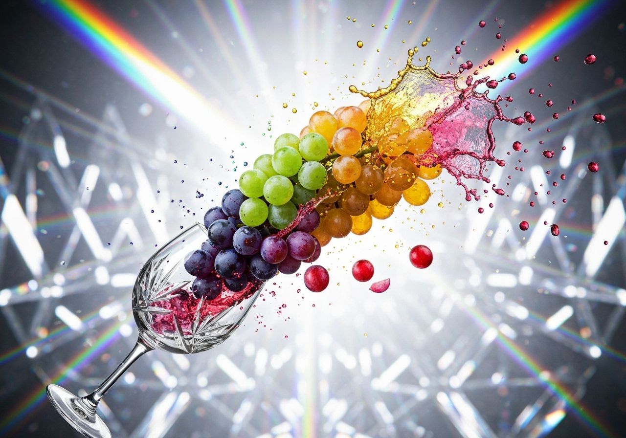 Exploding Grapes into Crystal Wine Glass: Hyperrealistic