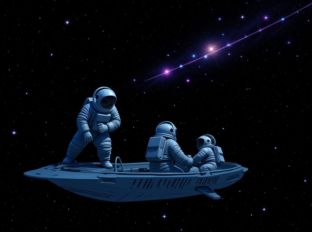 Astronauts Witnessing Falling Stars in Spaceship