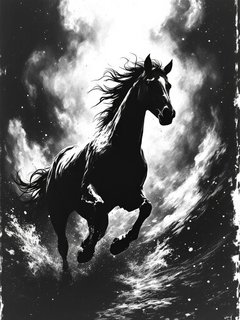 Black Horse Gallops Through Cosmic Void