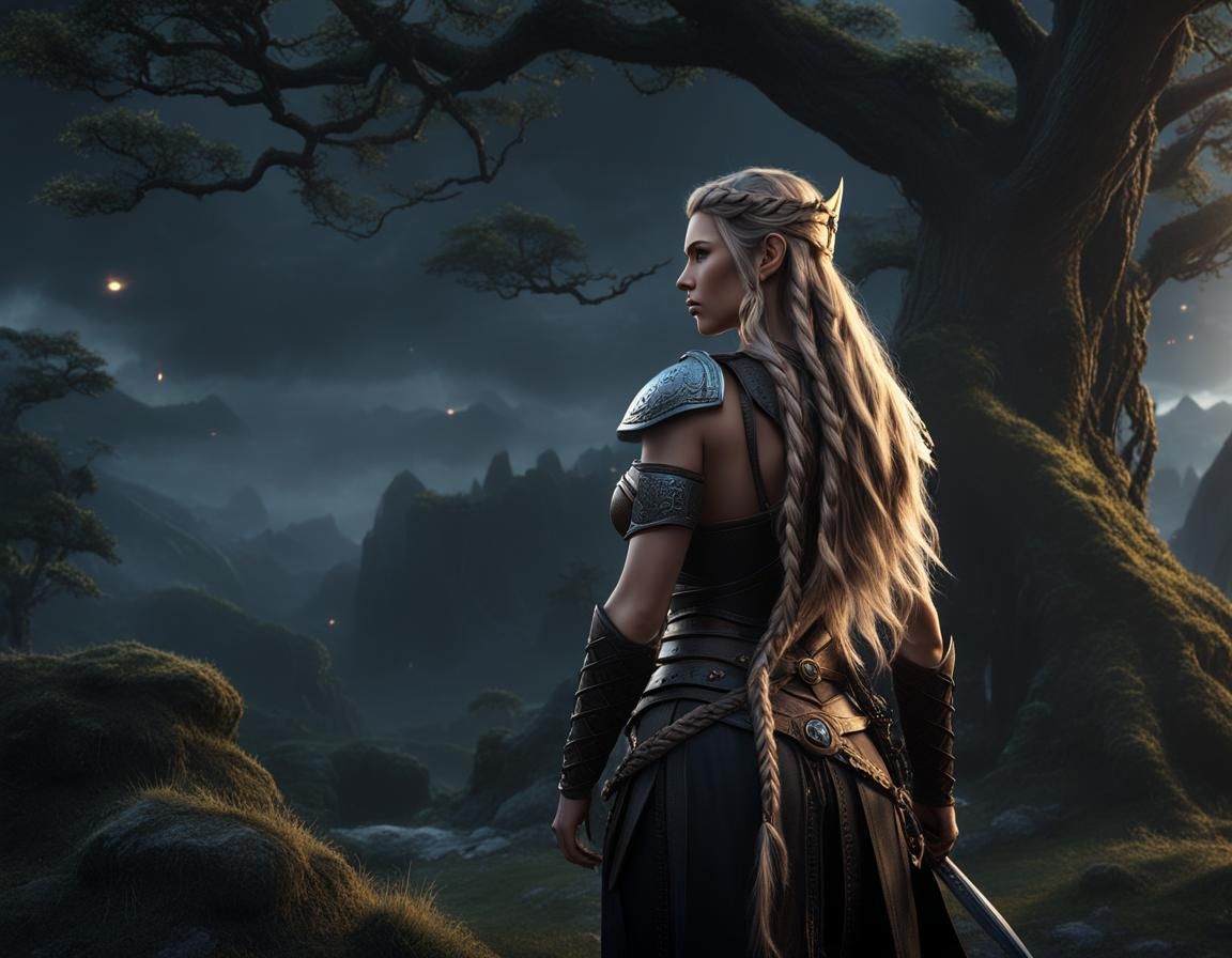 Epic Viking Warrior in Dark Fantasy Landscape